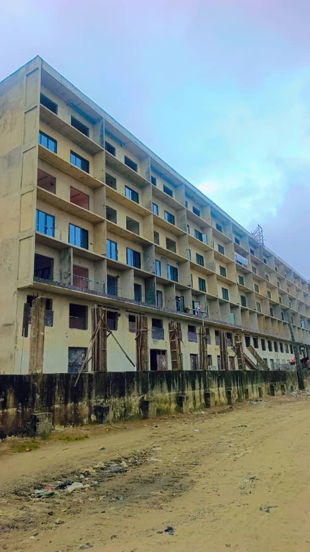 A completed multi-storey residential block